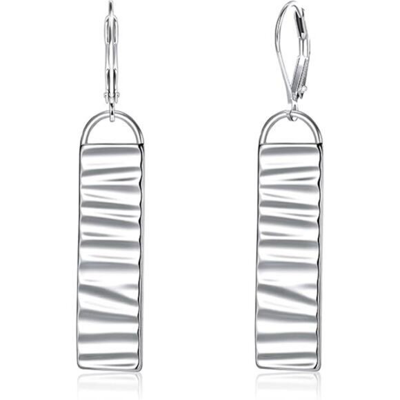 Sterling silver long bar dangle earrings for women lightweight hammered drop - Picture 7 of 7